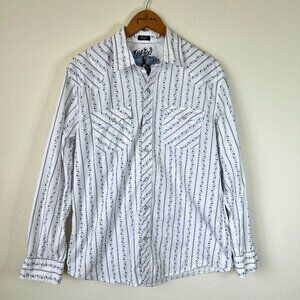 Bullhead Shirt Mens Large White Blue Floral Striped Pearl Snap Western Cowboy L